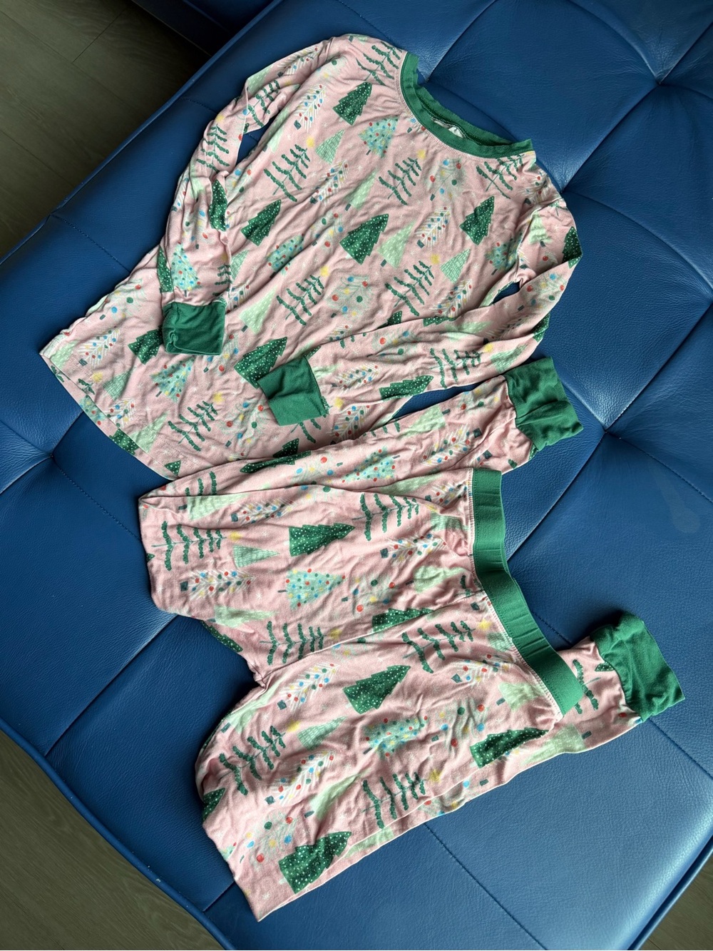 Little Sleepies Pink Pajama Set with Green Christmas Trees